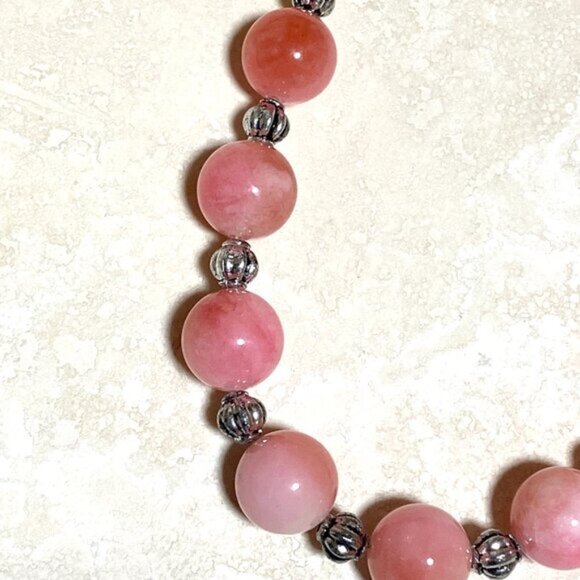 Beaded Dyed Pink Agate & White Freshwater Pearl Adjustable Choker - Picture 5 of 14